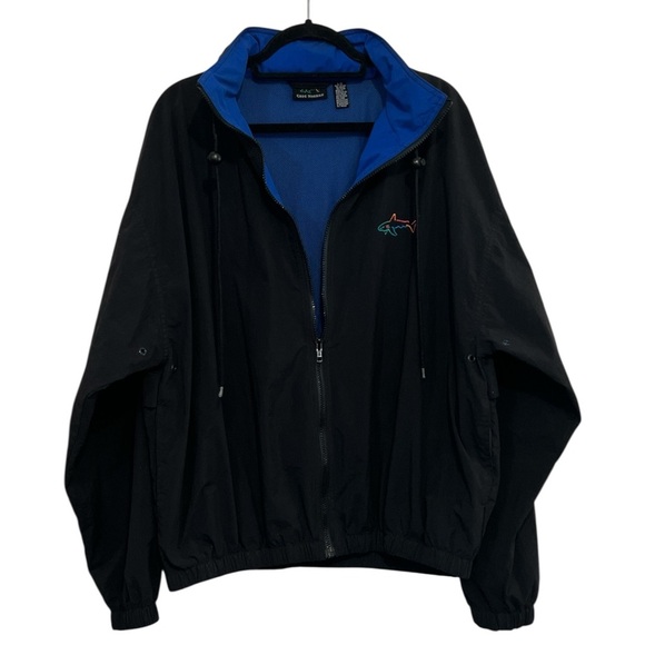 Greg Norman Windbreaker, Full Zip, Packable Hood, Men’s, Blue/Black, Size Large - Picture 2 of 12